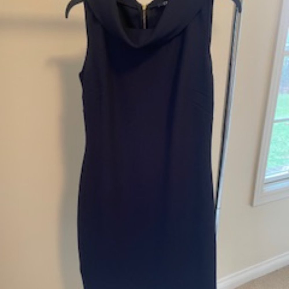 Chaps Navy Sleeveless Cowl neck dress with back collar detail and back zipper